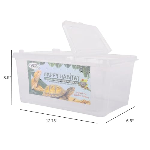 Happy Habitat - Ventilated Enclosure & Breeder Box - for Live Feeder Insects, Reptiles, Amphibians & Other Small Pets - Durable Plastic Portable Terrarium (Medium) - size: Medium