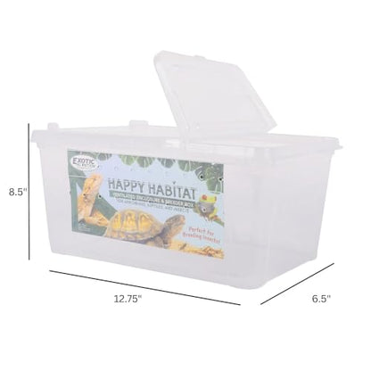 Happy Habitat - Ventilated Enclosure & Breeder Box - for Live Feeder Insects, Reptiles, Amphibians & Other Small Pets - Durable Plastic Portable Terrarium (Medium) - size: Medium