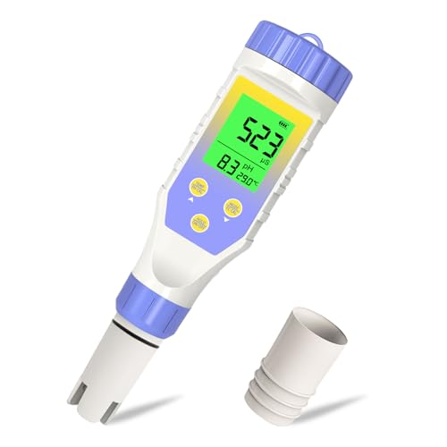 Pool Salt Tester, Digital Pool Water Tester & Pool pH Tester, 5 in 1 Digital Salinity Tester for Saltwater Aquarium Sodium Chloride Swimming Pools Hot Tubs Spas