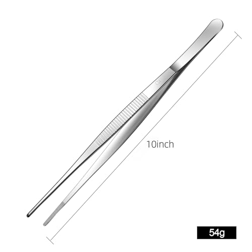 Aniso Long Tweezers, Stainless Steel, 10 inches | Precision Serrated Tip, Cooking Tweezers Tongs， For Barbecue, Hand-Made，Steaks, Bread, Pizza, Salads - size: 10 inches