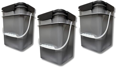 4 Gallon Square Food Grade Bucket Pail with Plastic Handles and Lid (Pack of 3) Made in USA containers (Gray) - color: Gray