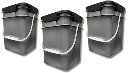 4 Gallon Square Food Grade Bucket Pail with Plastic Handles and Lid (Pack of 3) Made in USA containers (Gray) - color: Gray