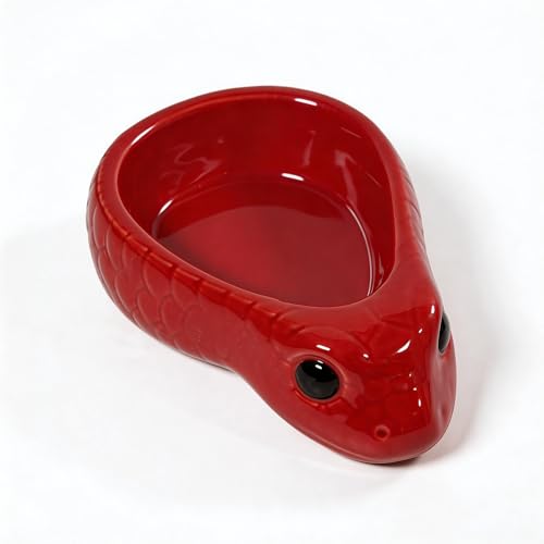 Reptile Water Dish, Ceramic Snake Water Bowl for Snake, Leopard Gecko, Bearded Dragon and Lizard, Reptile Bathing Pool Food Feeding Dish, Terrarium Tank Accessories (Red) - color: Red