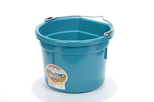 Little Giant® Flat Back Plastic Animal Feed Bucket | Animal Water and Feed Bucket with Metal Handle | 8 Quarts | Teal - color: Teal