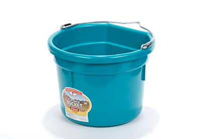 Little Giant® Flat Back Plastic Animal Feed Bucket | Animal Water and Feed Bucket with Metal Handle | 8 Quarts | Teal - color: Teal