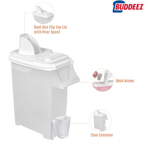 Buddeez Airtight Pet Food Storage Container, 32 Quart, with Pour Spout | For dog food, cat food or bird seed, Easy-pour lid or spout