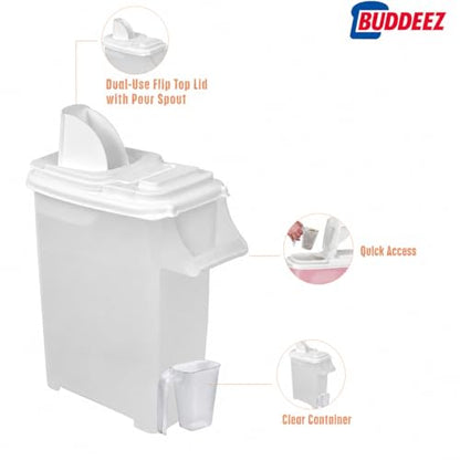 Buddeez Airtight Pet Food Storage Container, 32 Quart, with Pour Spout | For dog food, cat food or bird seed, Easy-pour lid or spout