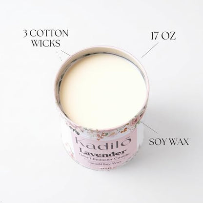 Kadilo™ Odor Eliminator Candle, 17 Oz Each Jar Natural Soy Wax, 3 Cotton Wicks, Highly Fragranced, 300 Hours Burn Time, Metal Jar, Set of 3 Different Flavors