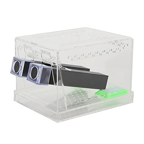 SUNGOOYUE Cricket Keeper Box, Acrylic Feeding Box with Water Food Tub, Clear Ventilated Lid and Waste Tray, 15x10x10cm for Reptile Terrarium Breeding Home Office (Large Size) - size: Large Size