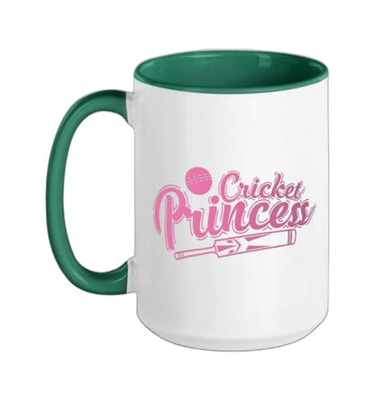 Cricket Princess Ball Sport Hobby Team Ceramic Mug, Dark Green/White, 15oz - color: Dark Green/White, size: 15 Ounces