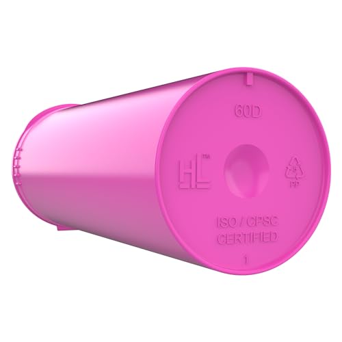 60 Dram CR Plastic Packaging Pop Top Containers - Child Resistant Travel Holder Vial Bottles - 75 qty (Pink) - color: Pink