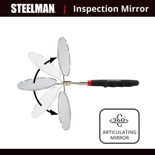 Steelman 29-Inch Telescoping Auto Inspection Mirror, Durable Steel, Articulating 3.25-Inch Round Mirror, Contoured Grip - size: 29 inches