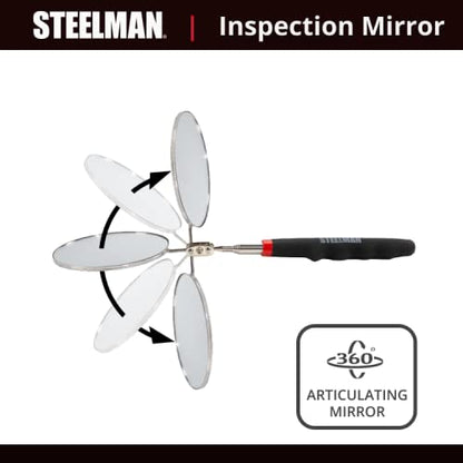 Steelman 29-Inch Telescoping Auto Inspection Mirror, Durable Steel, Articulating 3.25-Inch Round Mirror, Contoured Grip - size: 29 inches