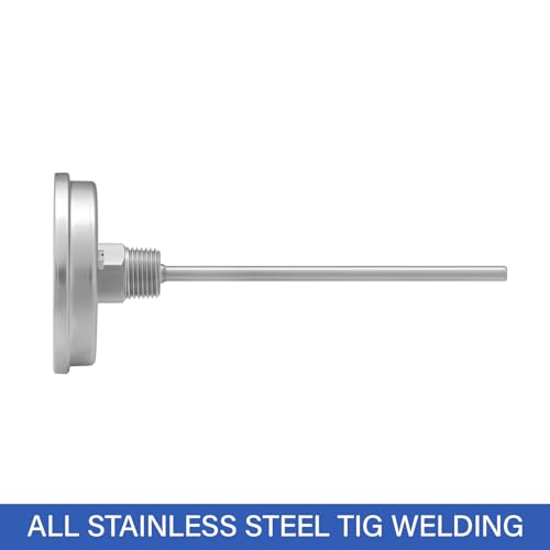 Measureman Fully Stainless Steel Bi-Metal Dial Thermometer, 3" Dial, 6" Stem, 32-140 deg F/0-60 deg C, +/-1% Accuracy, Adjustable, 1/2" NPT Back Mount - size: 32-140 deg F/0-60 deg C, style: 6" Stem