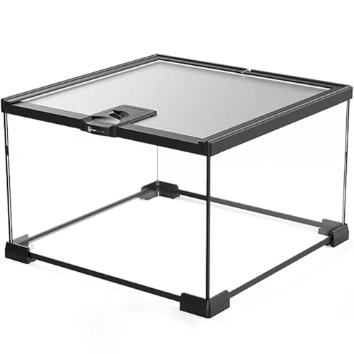 Reptile Float Glass Growth Tank, Transparent Reptile Terrarium with Wiring Hole, Eco Rainforest Feeding Box, Reptile Breeding Box Suitable for Stacking, Top Screen Ventilation Escape Proof Lid, - color: G