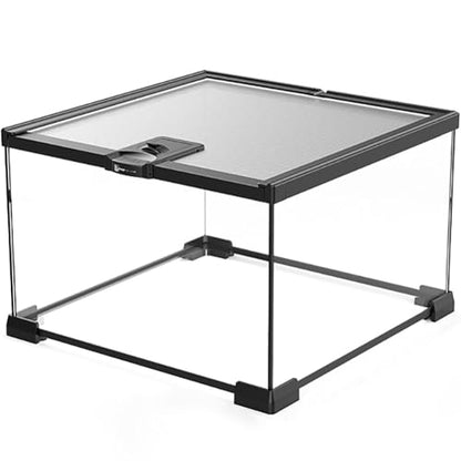 Reptile Float Glass Growth Tank, Transparent Reptile Terrarium with Wiring Hole, Eco Rainforest Feeding Box, Reptile Breeding Box Suitable for Stacking, Top Screen Ventilation Escape Proof Lid, - color: G