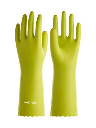 LANON wahoo Cleaning Gloves with Cotton Flocked Liner,Bud Tender,Large | Skin-Friendly,Dish Washing,Reusable,Latex Free,DEHP-Free,Non-Slip,Dishwashing Household Kitchen Gloves - color: Bud Tender, size: Large (Pack of 1)