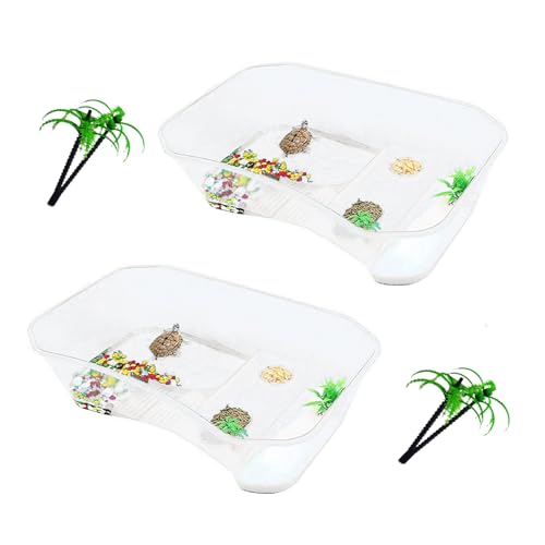 PINVNBY Plastic Turtle Tank with Basking Platform,2 PCS Aquatic Turtle Tank with Artificial Tree,Turtle Breeding Box & Hermit Crab Habitat Terrariums Easy to Clean,Durable,Safe(White) - color: White, size: 【2 PCS】