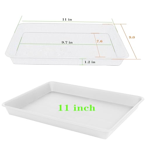 VUWEZ 4 Pack Plant Saucer Tray Rectangular, Plant Saucers for Indoors, Heavy Sturdy Plastic Plant Drainage Trays, Plant Drip Trays for Pots, Seed Starter Growing Tray (11 x 9, Creamy White) - color: Creamy White, size: 11'' x 9'' x 1.2'' (4 pack)