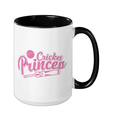 Cricket Princess Ball Sport Hobby Team Ceramic Mug, Black/White, 15oz - color: Black/White, size: 15 Ounces