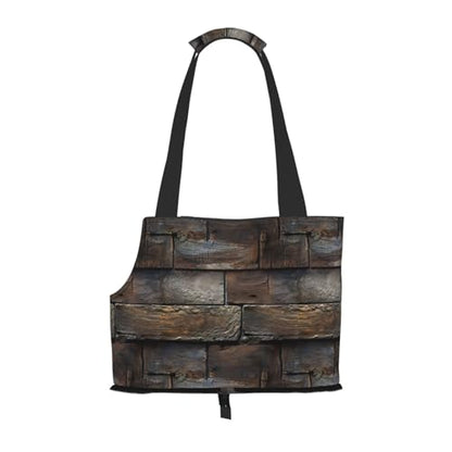 Small Pet Carrier Purse Bag, Rustic Aged Wood Tile Print Shoulder Bag for Dogs Cats, Puppy Tote Travel Handbag - color: Rustic Aged Wood Tile