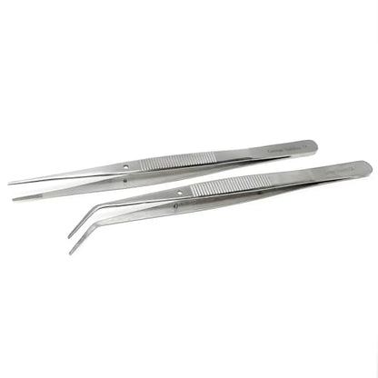Lab Tweezers High Precision Forceps, 6" (15.2 cm), Fine Strong Point tweezers, Stainless Steel (6" Straight + Angled) - size: 6 " Straight + Angled