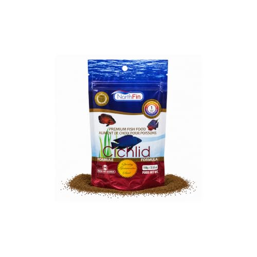 Northfin Cichlid Fish Food, Slow-Sinking Pellets, 1mm, 100g | Cichlid Formula; slow-sinking pellets for carnivorous & omnivorous cichlids; whole Antarctic krill meal; crafted in Canada - size: Net Wt: 100g, style: 1mm