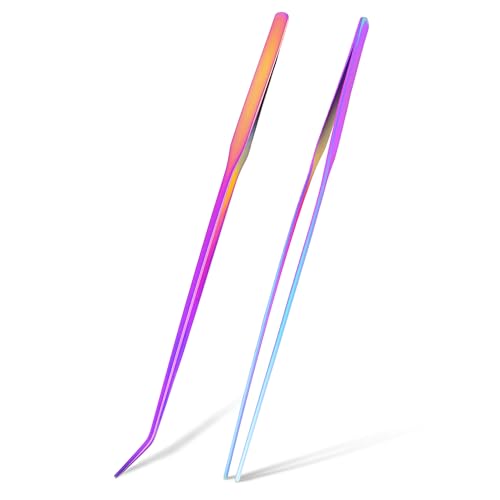 Mandala Crafts Rainbow 15 Inch Straight Curved Fish Tanks Aquarium Tweezers | 15 Inch Forceps, Rust Resistant Stainless Steel, Trimming Aquatic Plants, Bowls, Terrariums, Freshwater & Saltwater Aquascape - color: Rainbow Curved Straight Tweezers, size: 15