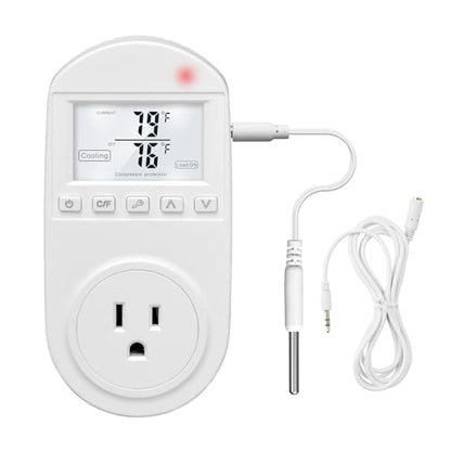 Temperature Controlled Outlet, Briidea Thermostat Outlet Compatible with Window Air Conditioner, Space Heaters, Fans, Auto On/Off, Ideal for Household, Greenhouse, Reptile, Incubator, 110V 15A - style: Regular model