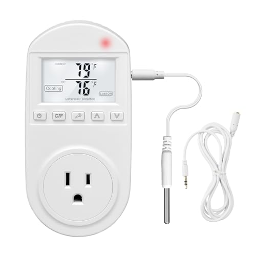 Temperature Controlled Outlet, Briidea Thermostat Outlet Compatible with Window Air Conditioner, Space Heaters, Fans, Auto On/Off, Ideal for Household, Greenhouse, Reptile, Incubator, 110V 15A - style: Regular model