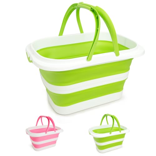 Large Collapsible Bucket for Cleaning,4.2 Gallon/16L,Green White | Foldable Space-Saving,Silicone,Handle & Hanging Hole,for Cleaning,Mop,Home,Storage,Car Wash,Camping,Beach - color: Green White