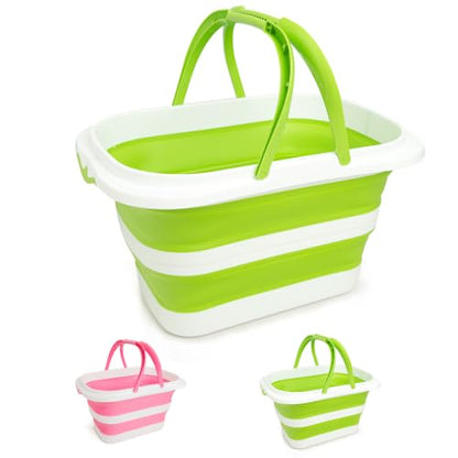 Large Collapsible Bucket for Cleaning,4.2 Gallon/16L,Green White | Foldable Space-Saving,Silicone,Handle & Hanging Hole,for Cleaning,Mop,Home,Storage,Car Wash,Camping,Beach - color: Green White