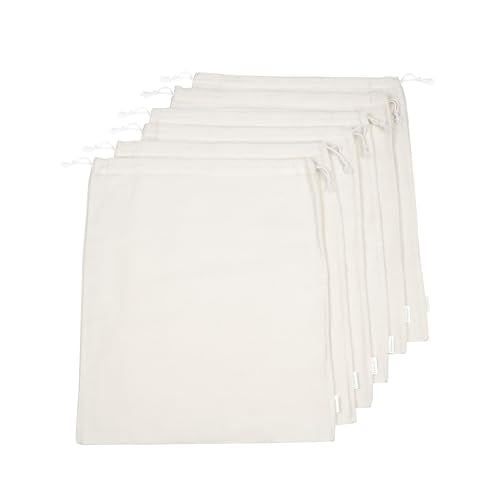 Cotton Storage Bags – X-Large 14x18 Inch (6-Pack) – Reusable Muslin Bags with Drawstrings – Biodegradable Canvas Fabric Sacks – Perfect for Bread, Bulk Produce, Potatoes, Onions, Shoes - size: 14 x 18 inches (Pack of 6)