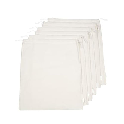 Cotton Storage Bags – X-Large 14x18 Inch (6-Pack) – Reusable Muslin Bags with Drawstrings – Biodegradable Canvas Fabric Sacks – Perfect for Bread, Bulk Produce, Potatoes, Onions, Shoes - size: 14 x 18 inches (Pack of 6)