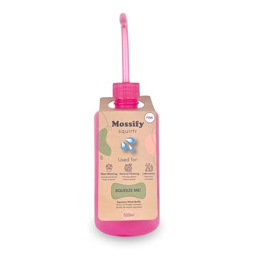 Mossify Squirtr Bottle 480ml – Clear Squirt Water Bottle for Plants, Tattoo, Hair & Labs – Easy Squeeze Plant Waterer with Long Nozzle – Refillable Seedling Watering Can, Wash Bottle - Pink - color: Pink