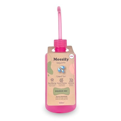 Mossify Squirtr Bottle 480ml – Clear Squirt Water Bottle for Plants, Tattoo, Hair & Labs – Easy Squeeze Plant Waterer with Long Nozzle – Refillable Seedling Watering Can, Wash Bottle - Pink - color: Pink