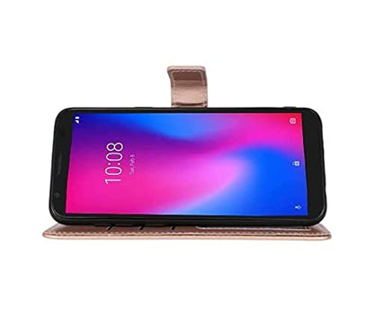 PT Wallet ID Credit Card Holder Cover Phone Case Accessories Compatible for Cricket Outlast U680AC + Gift Stand (Rose Gold)
