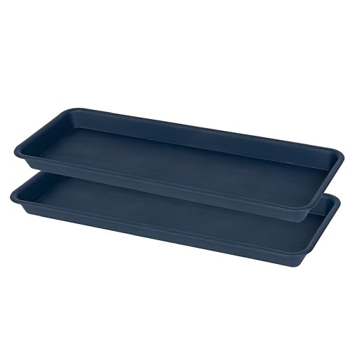 VUWEZ 2 Pack Plastic Plant Saucer, Rectangular, Indoors Outdoor, Drip Tray for Flower Pot, Windowsill (6 X 11 Inch, Blue) - color: Blue, size: 11'' x 6.1'' x 1.0'' (2 pack)