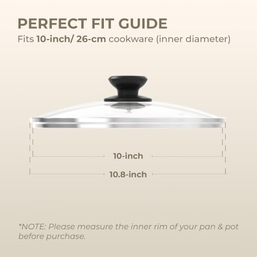 Sunhouse: Tempered Glass Cookware Lid - 10 Inch - Stainless Steel Rim, Heat-Resistant Knob, For Frying Pans-Pots-Woks-Skillets, Oven-Dishwasher Safe | Clear Replacement Cover for Frying Pans, Pots, Cast Iron Skillet - Stainless Steel Rim - Dishwasher & Ov