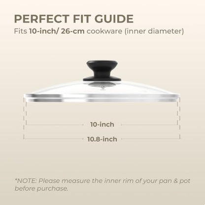 Sunhouse: Tempered Glass Cookware Lid - 10 Inch - Stainless Steel Rim, Heat-Resistant Knob, For Frying Pans-Pots-Woks-Skillets, Oven-Dishwasher Safe | Clear Replacement Cover for Frying Pans, Pots, Cast Iron Skillet - Stainless Steel Rim - Dishwasher & Ov