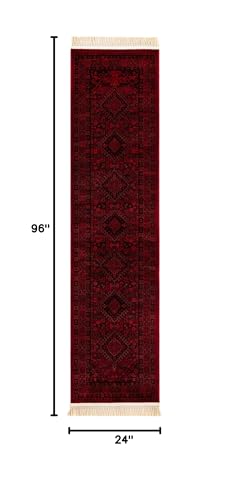 Unique Loom Tekke Collection Area Rug - Sheibani (2' x 8' Runner Red/Black) - size: 2' x 8' (Rectangular)