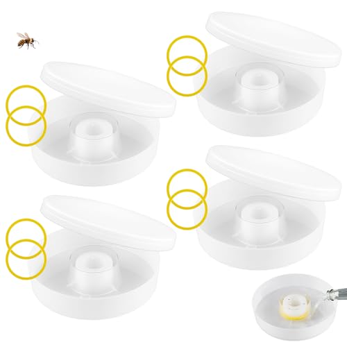 4 Pack Round Rapid Bee Feeder with 8 Anti-Drowning Sponge Rings for Hives, Compatible with 8-Frame and 10-Frame Beehives, Honeybee Feeder Water or Sugar Syrup Feeding Equipment for Outside