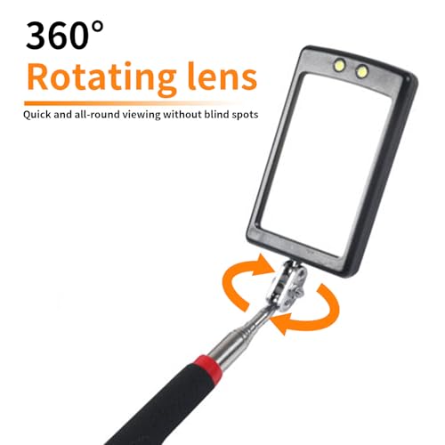 Extendable Inspection Mirror, 360-Degree Rotation LED Inspection Mirror | Telescoping Mirror for Mechanic Checking Vehicle and Extra Viewing - size: 1 Pack