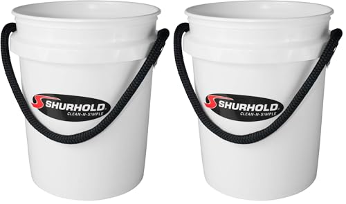 Shurhold 2451 White 5 Gallon Bucket with Black Rope Handle (Pack of 2) - color: White, size: 5 Gallon (Pack of 2)