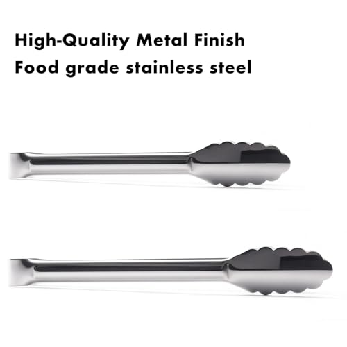 OYV Seamless Tongs for Cooking, One-Piece Design, Durable Heat Resistant Stainless Steel Tongs for Kitchen, Grill, BBQ, Salad, Dishwasher Safe, Metal Tongs Set (12" & 9") - color: Platinum Silver