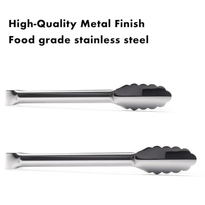 OYV Seamless Tongs for Cooking, One-Piece Design, Durable Heat Resistant Stainless Steel Tongs for Kitchen, Grill, BBQ, Salad, Dishwasher Safe, Metal Tongs Set (12" & 9") - color: Platinum Silver