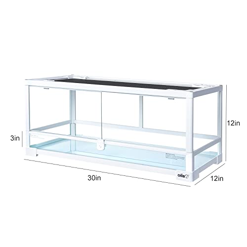 Full Glass Long Tank Reptile Terrarium 20 Gallon, Front Opening Terrarium 30" x 12"x 12" for Reptile Pets Gecko Lizard Snake, Double Front Opening Doors & Ventilation Top Screen (Knock-Down) - size: 30" x 12"x 12"