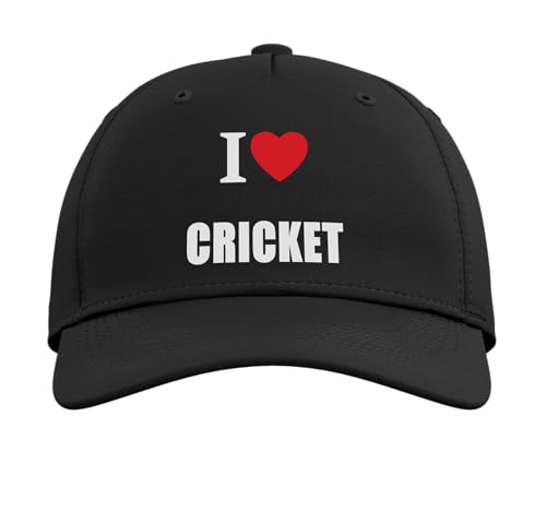 I Love Cricket Bowling Batting Keeper Watching Playing Adjustable Baseball Hat - color: Black