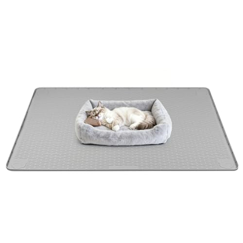 Silicone Cat Bed Mat 34"x22" Pet Crate Mat for Cat Cage, Light Grey | Extra Large Cat Sleeping Mat, Non-slip, Washable, Waterproof Pet Bed Mat with Raised Edge, Pet Playpen Mat to Protect Floors - color: Light Gray, size: 34"x22"