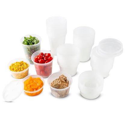 DuraHome Food Storage Containers with Lids Freezer Deli Cups 90 Sets Expanded Combo Pack 8oz 12oz 16oz 24oz & 32oz BPA-Free Leakproof Round Clear Takeout Meal Prep Microwavable, Airtight Lids - style: 90 Sets - Expanded Variety